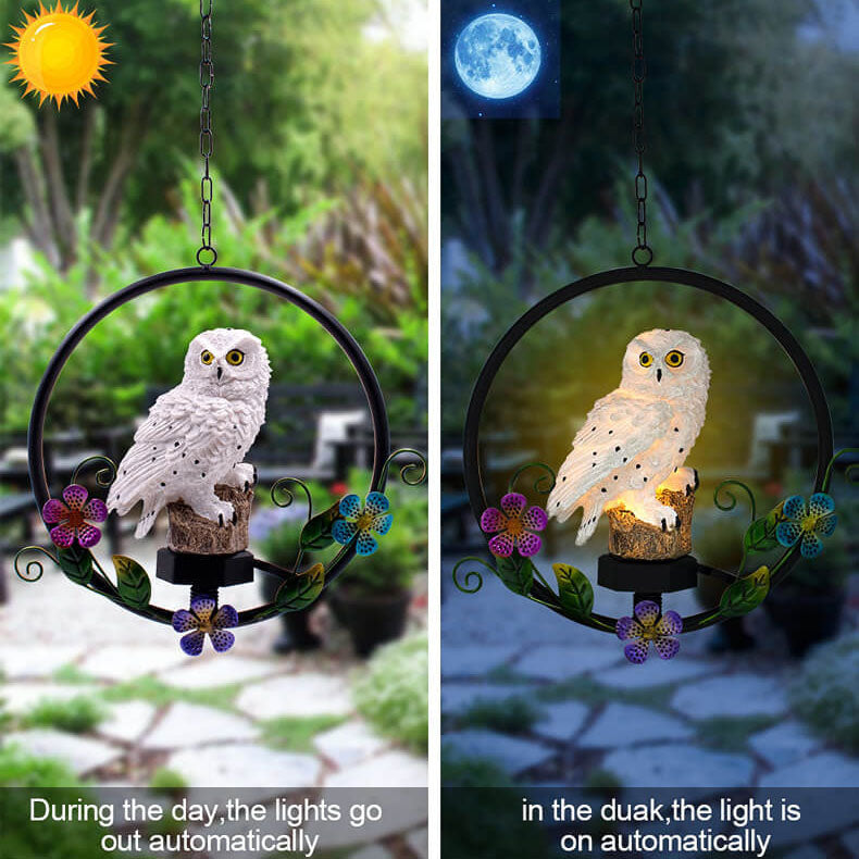 European Retro Creative Owl Resin Solar Outdoor Patio Decorative LED Pendant Light