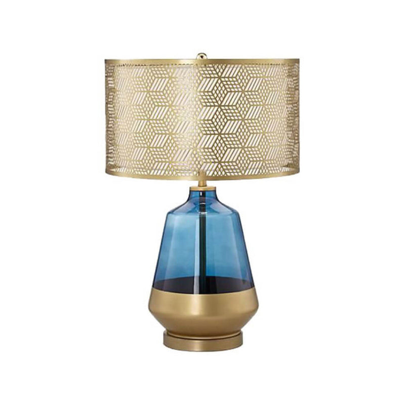 Moderne Luxus blaue Glasflasche Metall Lampenschirm 1-Licht Tischlampe