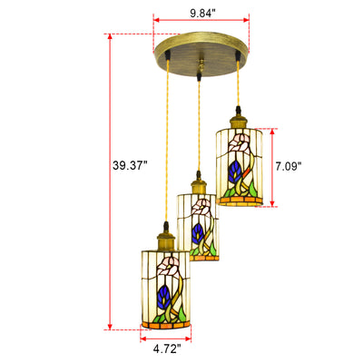 European Rustic Tiffany Flower 3-Light Pendant Light