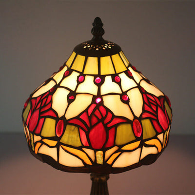 Mediterrane Vintage Tiffany Glasmalerei 1-flammige Tischlampe 