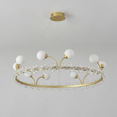 Modern Luxury Gold Finish Frame Crystal Flower Edging 6/8/10-Light Chandelier For Living Room