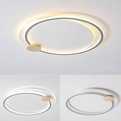 Scandinavian Minimalist Metal Wood Round LED Flush Mount Ceiling Light