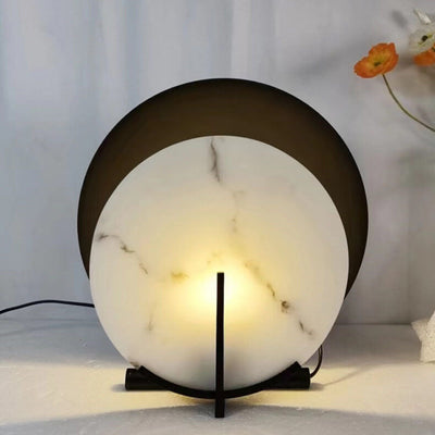 Lampe de table contemporaine et créative à 1 lumière en fer et marbre à double disques pour chambre à coucher 