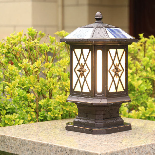 Solar European Hexagon Cage Column LED Outdoor Patio Post Head Landscape Light