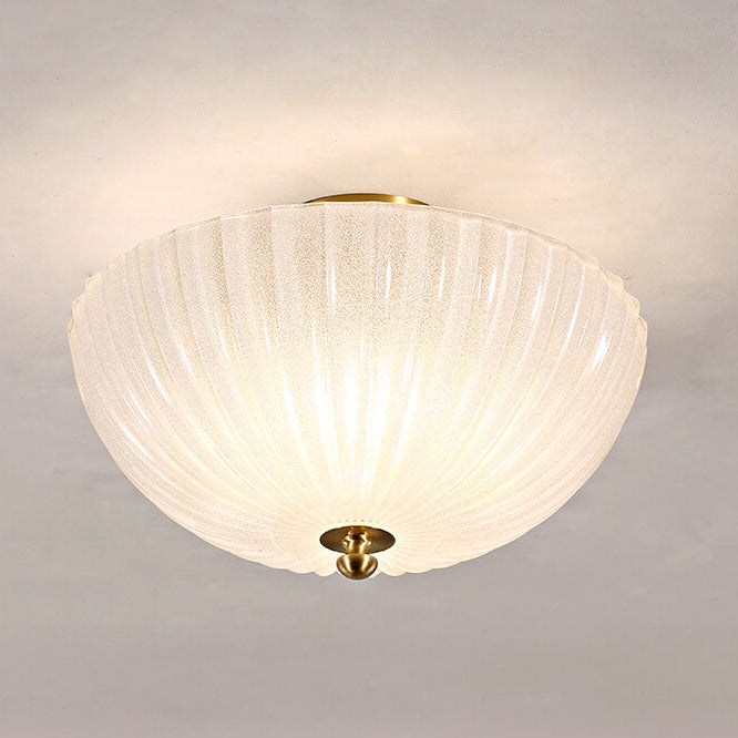 Modern Light Luxury Glass Shell Round Copper 3-Light Semi-Flush Mount Ceiling Light