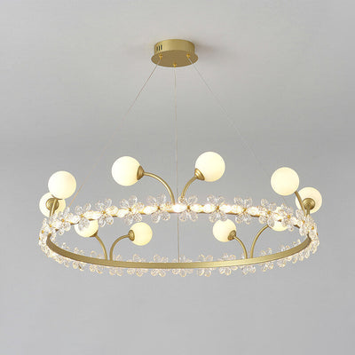 Modern Luxury Gold Finish Frame Crystal Flower Edging 6/8/10-Light Chandelier For Living Room