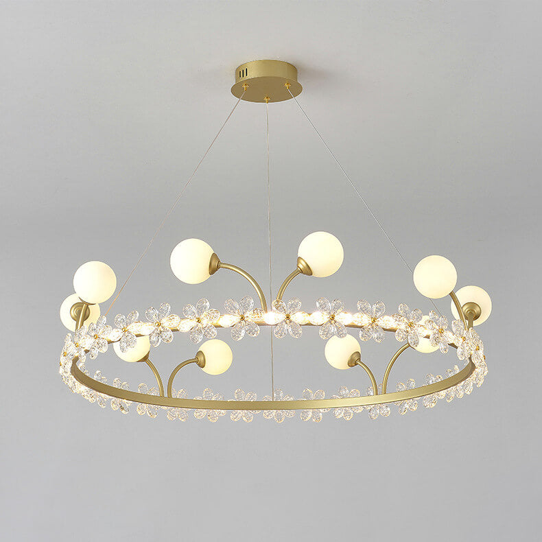 Modern Luxury Gold Finish Frame Crystal Flower Edging 6/8/10-Light Chandelier For Living Room