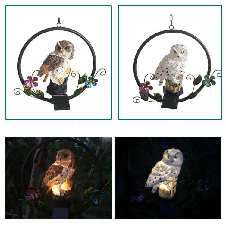 European Retro Creative Owl Resin Solar Outdoor Patio Decorative LED Pendant Light