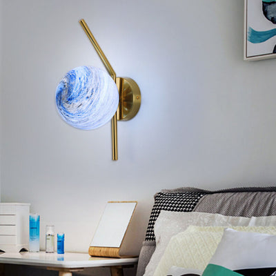 Modern Creative Planet Glass Eisen gebogener Arm 1-Licht Wandleuchte