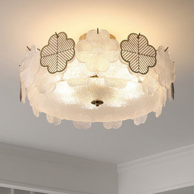 French Minimalist Floral Glass Round Hardware 5/8 Light Semi-Flush Mount Ceiling Light