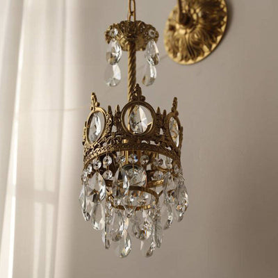 Traditional French Bent Crown Copper Crystal 1-Light Wall Sconce Lamp For Bedroom