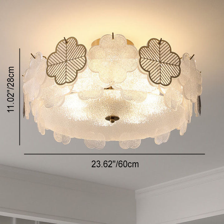 French Minimalist Floral Glass Round Hardware 5/8 Light Semi-Flush Mount Ceiling Light