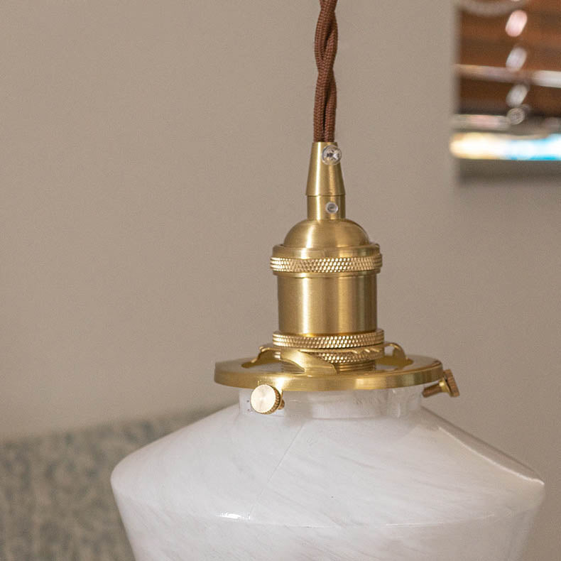 Modern Eclectic Imitation Marble Cone Shade Brass 1-Light Pendant Light for Living Room