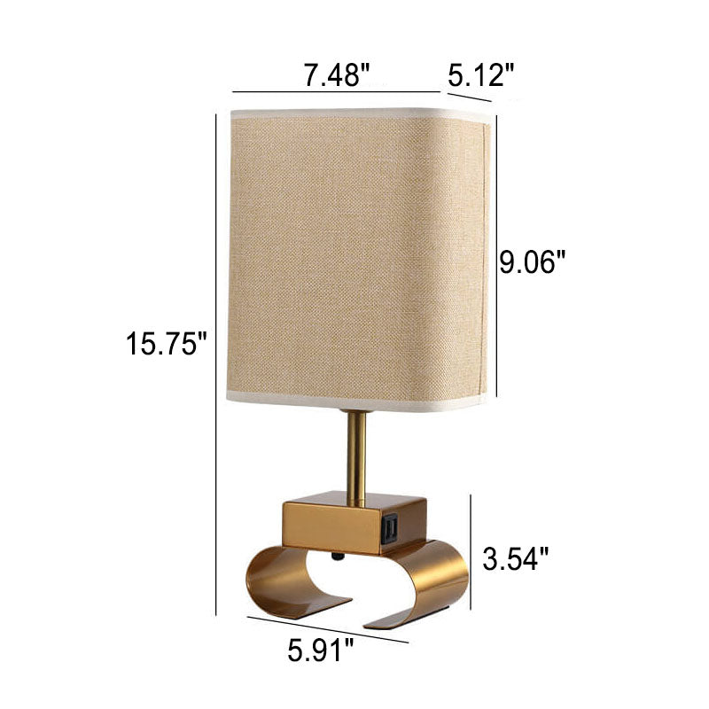 Moderne einfache Tischlampe aus quadratischem Stoff mit zwei USB-Touch-Touchscreens und 1 Leuchte 