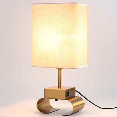 Modern Simple Fabric Square Dual USB Touch 1-Light Table Lamp