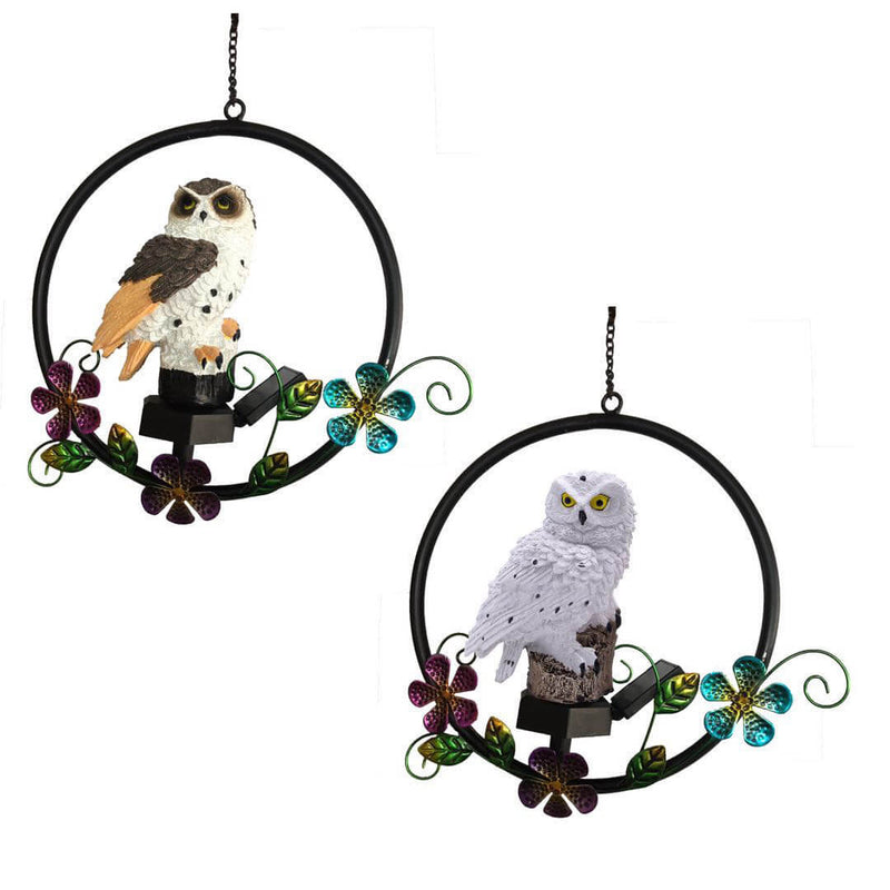 European Retro Creative Owl Resin Solar Outdoor Patio Decorative LED Pendant Light