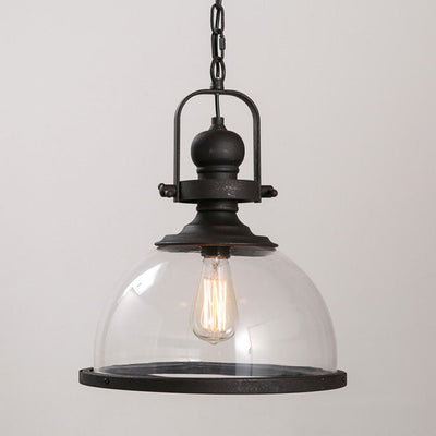 Traditional Farmhouse Iron Semi-Circular Glass Shade 1-Light Pendant Light For Dining Room