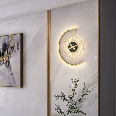 Contemporary Creative Gold Finish Frame Clock Shape LED Wall Sconce Lamp For Living Room