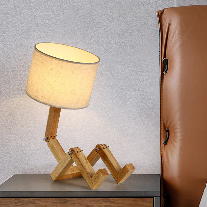 Nordic Creative Fabric Solid Wood Robot 1-Light Table Lamp