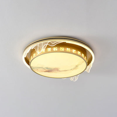 Modern Luxury Golden Round Acrylic Zen LED Flush Mount Ceiling Light