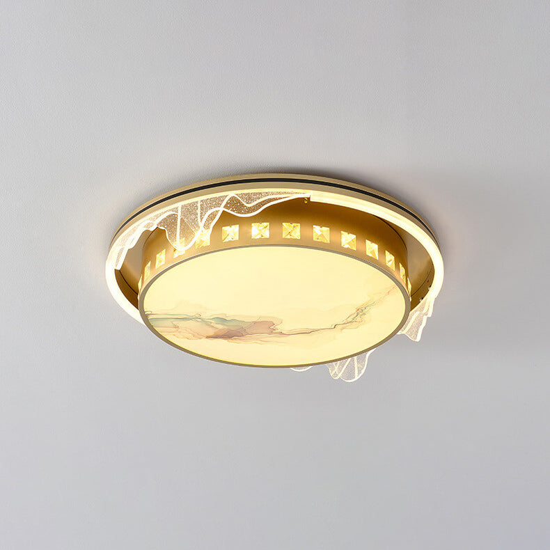 Modern Luxury Golden Round Acrylic Zen LED Flush Mount Ceiling Light