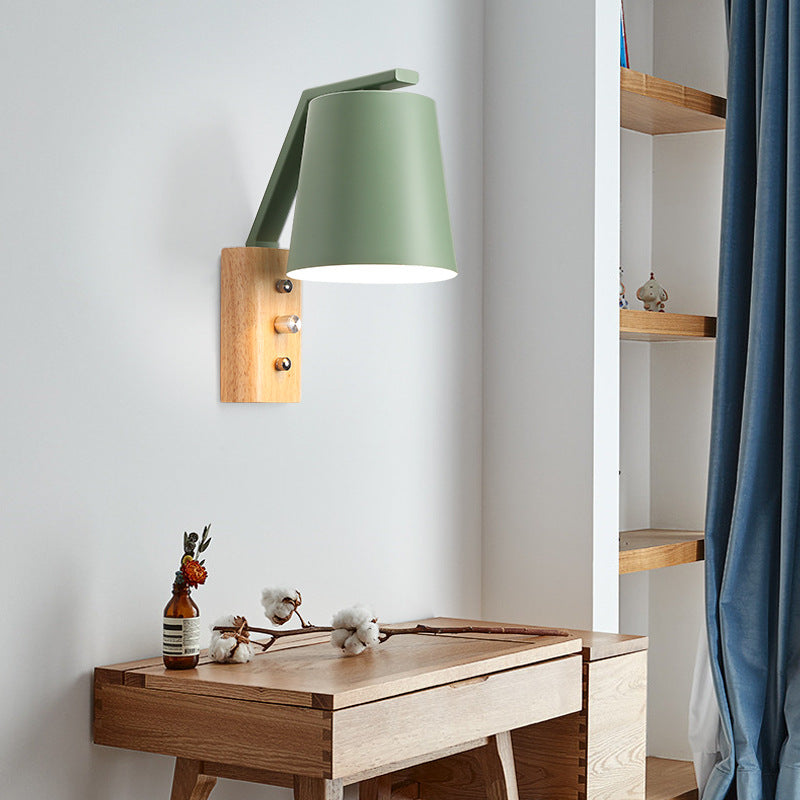 Nordic Modern Solid Wood Cylindrical 1-Light Wall Sconce Lamp