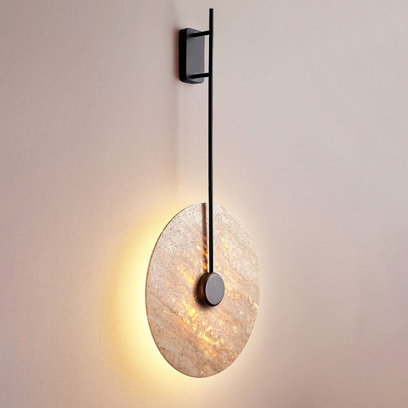 Scandinavian Modern Minimalist Round Iron Yellow Travertine LED Wall Sconce Lamp