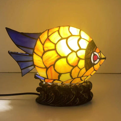 European Retro Creative Tiffany Fish Iron Glass 1-Light Table Lamp