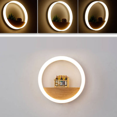 Creative Solid Wood Acrylic Storage Decoration Round LED Wall Sconce Lamp