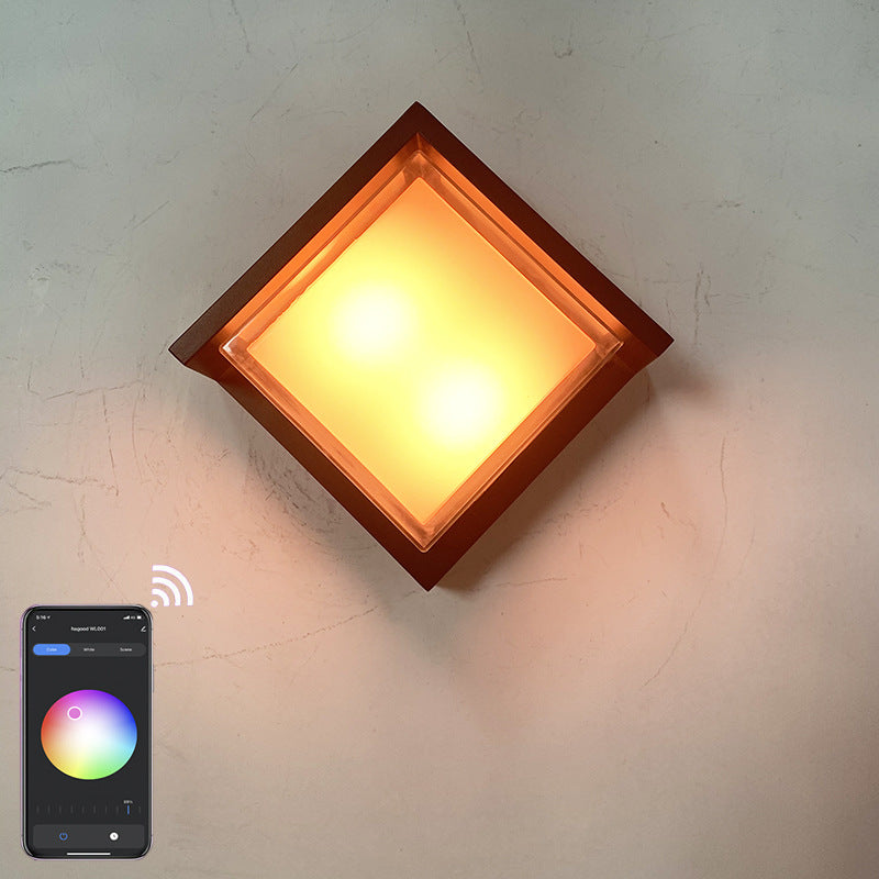 Smart Outdoor Rhombus Aluminum App Dimming LED Wall Sconce Lamp