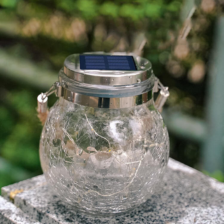 Solar Crackle Round Glass Jar LED Outdoor Garden Dekoratives Licht 