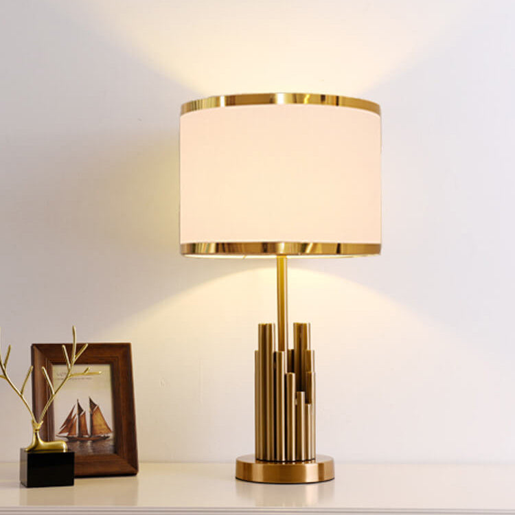 Lampe de table à 1 lumière de conception cylindrique simple de luxe en tissu moderne 