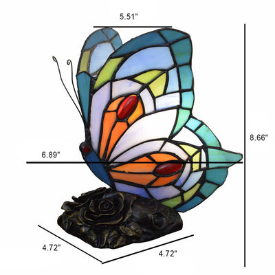 Europäische Vintage Tiffany Schmetterling Buntglas Eisen 1-Licht Tischlampe 