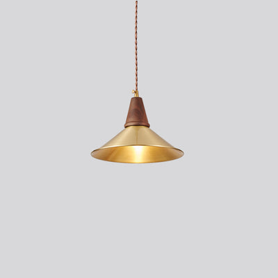 Nordic Vintage Brass Dome Round Walnut Top 1-Light Pendant Light