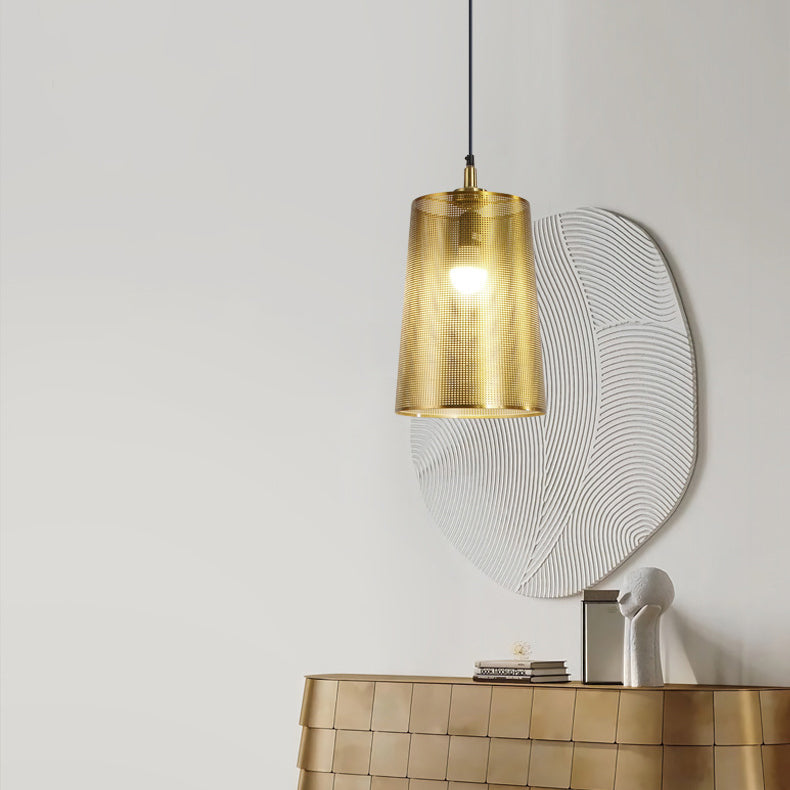 Nordic Minimalist Gold Metal Cylinder 1-Light Pendant Light