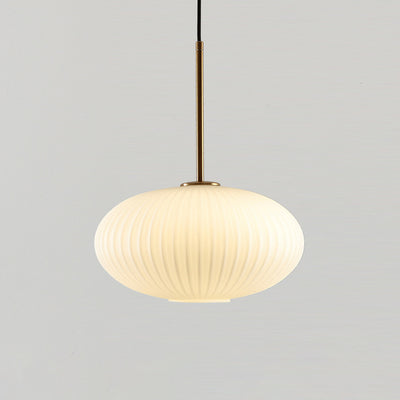 Nordic Minimalist Cream Glass Oval Lantern 1-Light Pendant Light