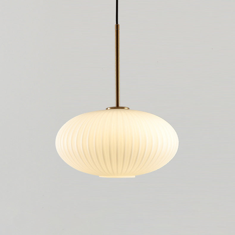 Lampe suspendue à 1 lumière en forme de lanterne ovale en verre crème minimaliste nordique 