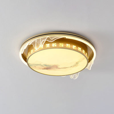 Modern Luxury Golden Round Acrylic Zen LED Flush Mount Ceiling Light