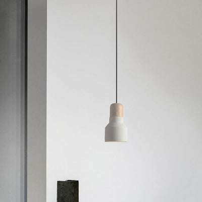 Modern Minimalist Tapered Trumpet Wood White Sandstone 1-Light Pendant Light