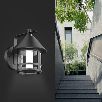 Solar Modern Cone Cage Body Sensor LED Outdoor Wall Sconce Lamp