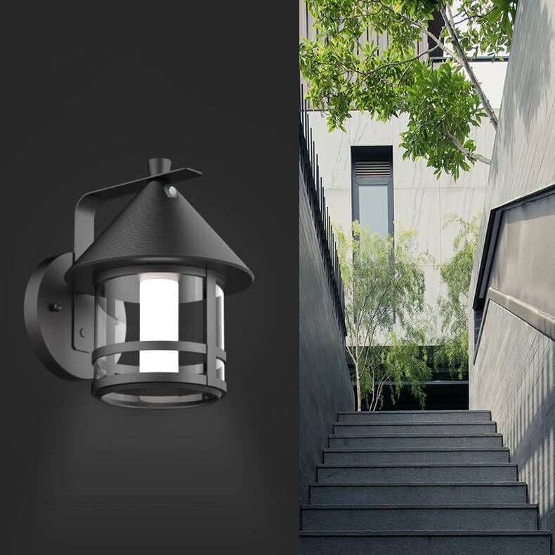 Solar Modern Cone Cage Body Sensor LED Outdoor Wall Sconce Lamp