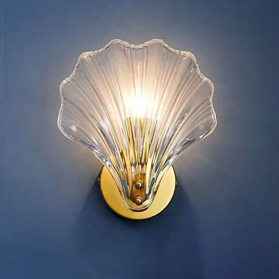 Contemporary Luxury Shell Glass Brass Finish Frame 1-Light Wall Sconce Lamp For Bedroom