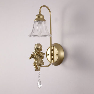 French Vintage Glass Cone Angel 1-Light Wall Sconce Lamp