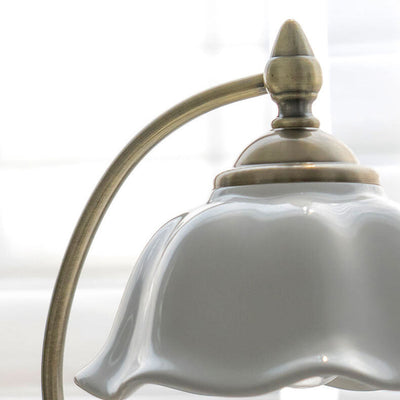 Lampe de table à 1 lumière en céramique à abat-jour en forme de fleur de noyer vintage 