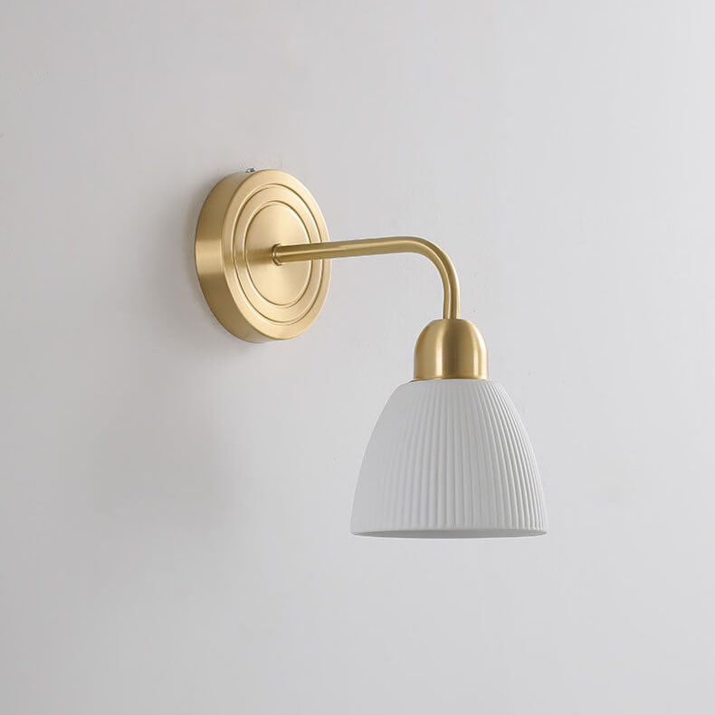 Modern Minimalist Striped Ceramic Round Jar Copper 1-Light Wall Sconce Lamp