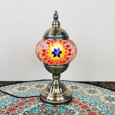 Türkische Vintage Tischlampe aus Buntglas mit Kugelschirm und 1 Leuchte 