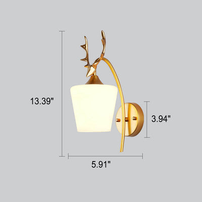 Lampe murale à 1 lumière avec abat-jour conique en verre et bois créatif nordique 