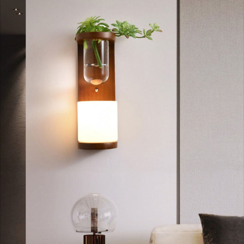 Nordic Creative Walnut Glass Pull Cord 1-Light Wall Sconce Lamp