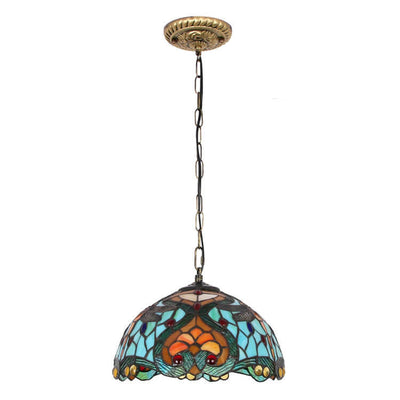 European Vintage Tiffany Stained Glass Metal 1-Light Pendant Light