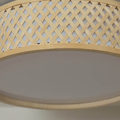 Modern Simple Round Bamboo Weaving 3-Light Flush Mount Ceiling Light